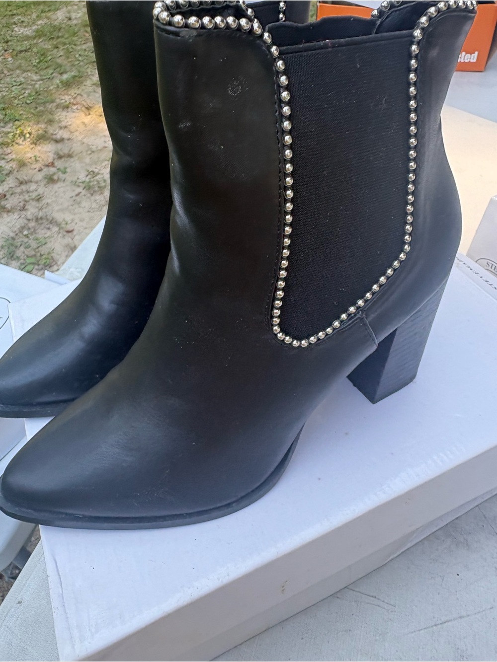 Steve Madden Black Stud-Trim Chelsea Ankle Boots